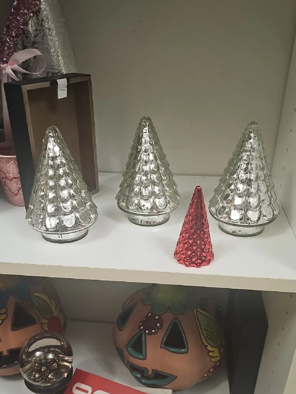 Decorative Glass Tree Set Of 4 Red And Silver Brand New